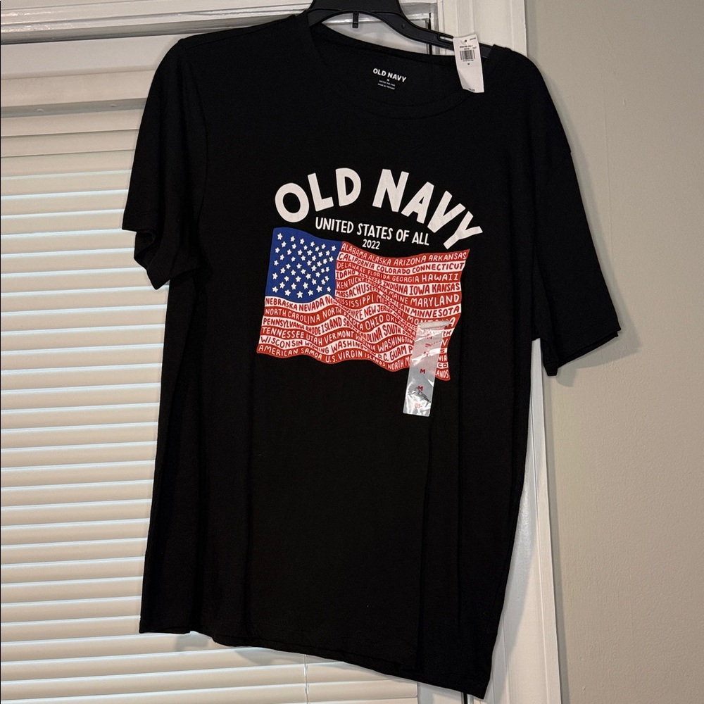 Old Navy Black Tee with Flag Graphic